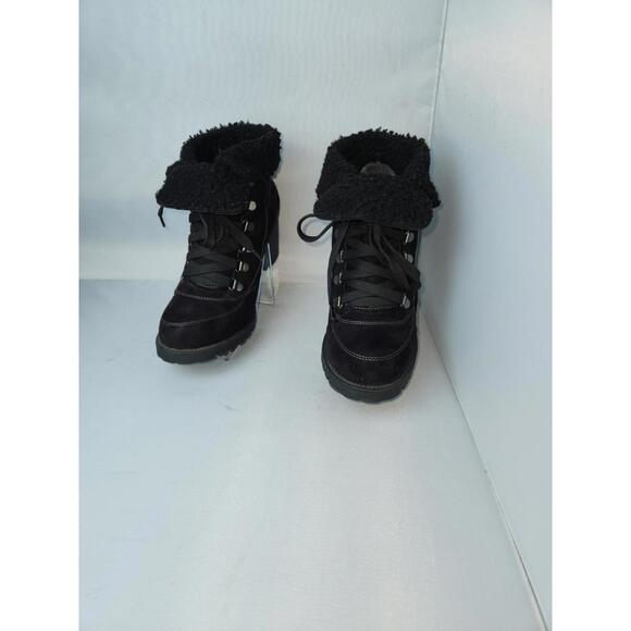 Jellypop Black Combat Ankle Boots Size 9.5M Lug Sole Heeled Sherpa Lined - Picture 4 of 14